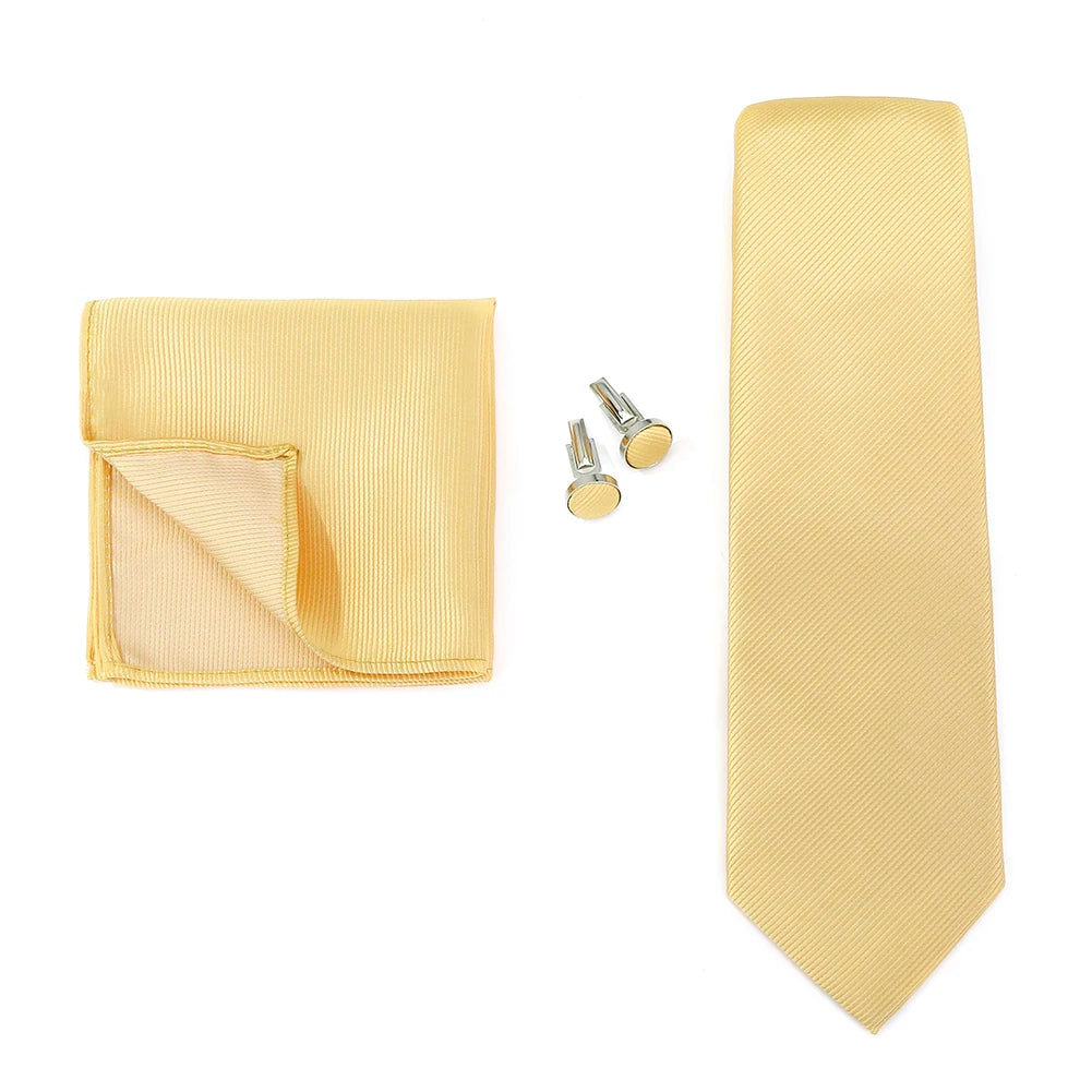 Solid color men's tie, jacquard woven necktie, handkerchief, and cufflinks set for formal weddings and business suits.