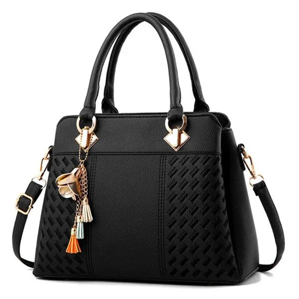 Luxury SHOWLU FASHION STORE Yogodlns PU leather tote bag with embroidery, tassel, large capacity, stylish and spacious for everyday use.