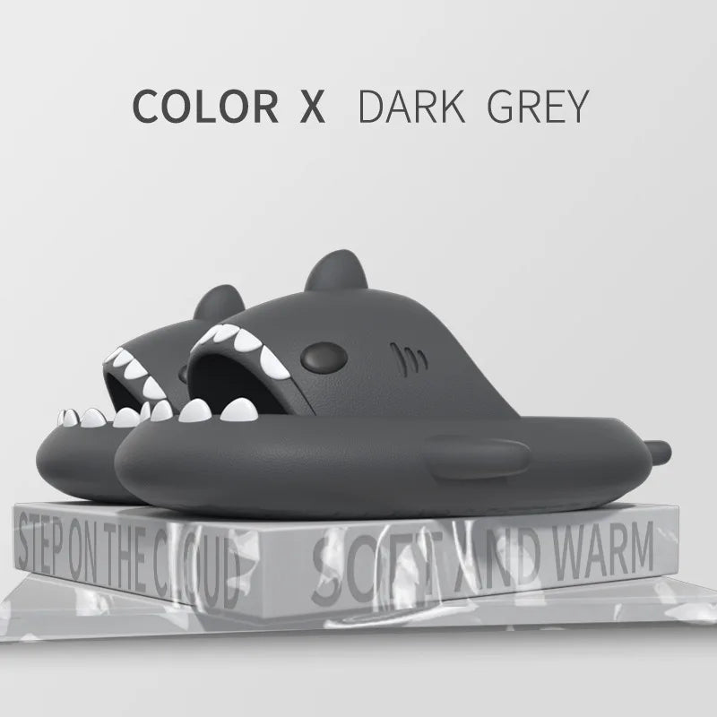 HKAZ Shark Slides by SHOWLU FASHION STORE, non-slip EVA slippers for men, women, and kids, featuring shark design and comfortable slip-on style.