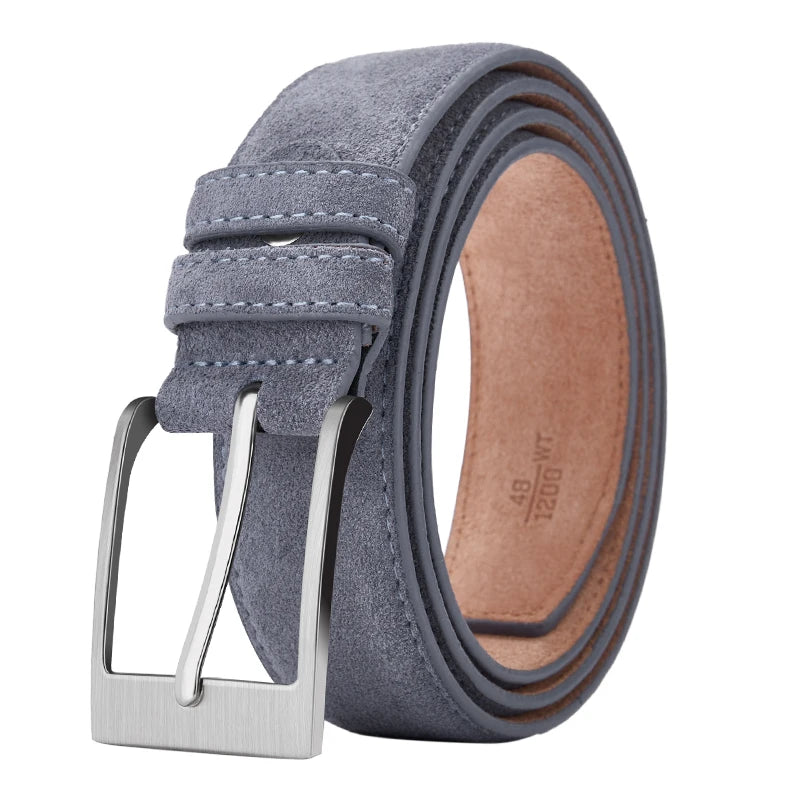 Genuine cow leather men's belt with classic plaid pattern and pin buckle, stylish accessory by Showlu Fashion Store