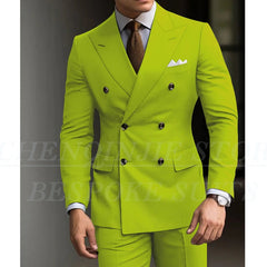 Formal Men's Suits Green Slim Fit High Quality Regular Length 2 Piece Jacket Pants Luxury Blazer Full Set Chic Costume Homme SHOWLU FASHION STORE