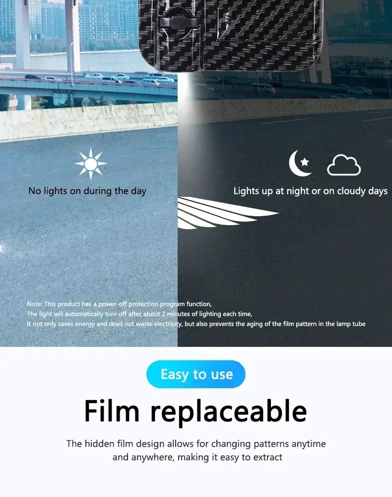 Showlu Smart General car door logo projector displaying illuminated logo on ground near vehicle door.