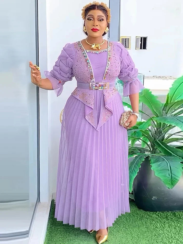 African Dashiki Ankara evening gown for women featuring a vibrant kaftan style party dress with colorful patterns.