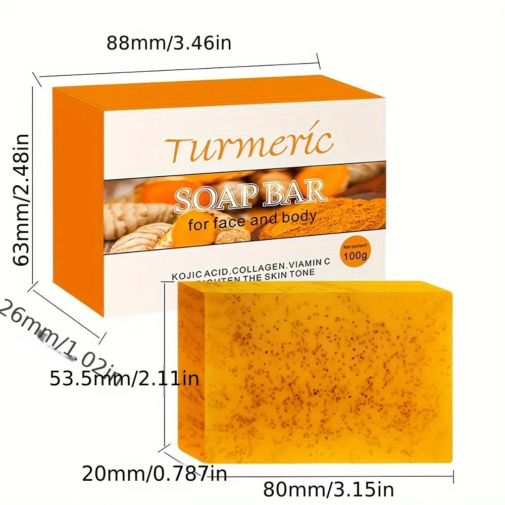 5-piece turmeric soap set with lemon and kojic acid, handmade natural skincare bars for moisturizing and exfoliating body and face