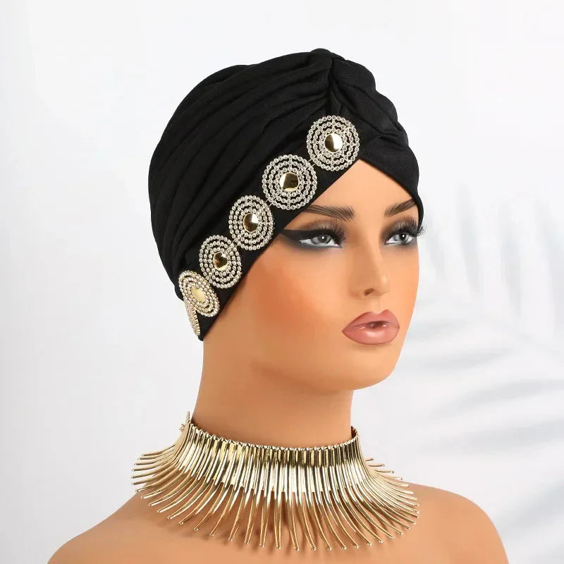 Showlu Fashion women's diamond pleated turban hijab chemo cap wrap, stylish and comfortable head covering for women.