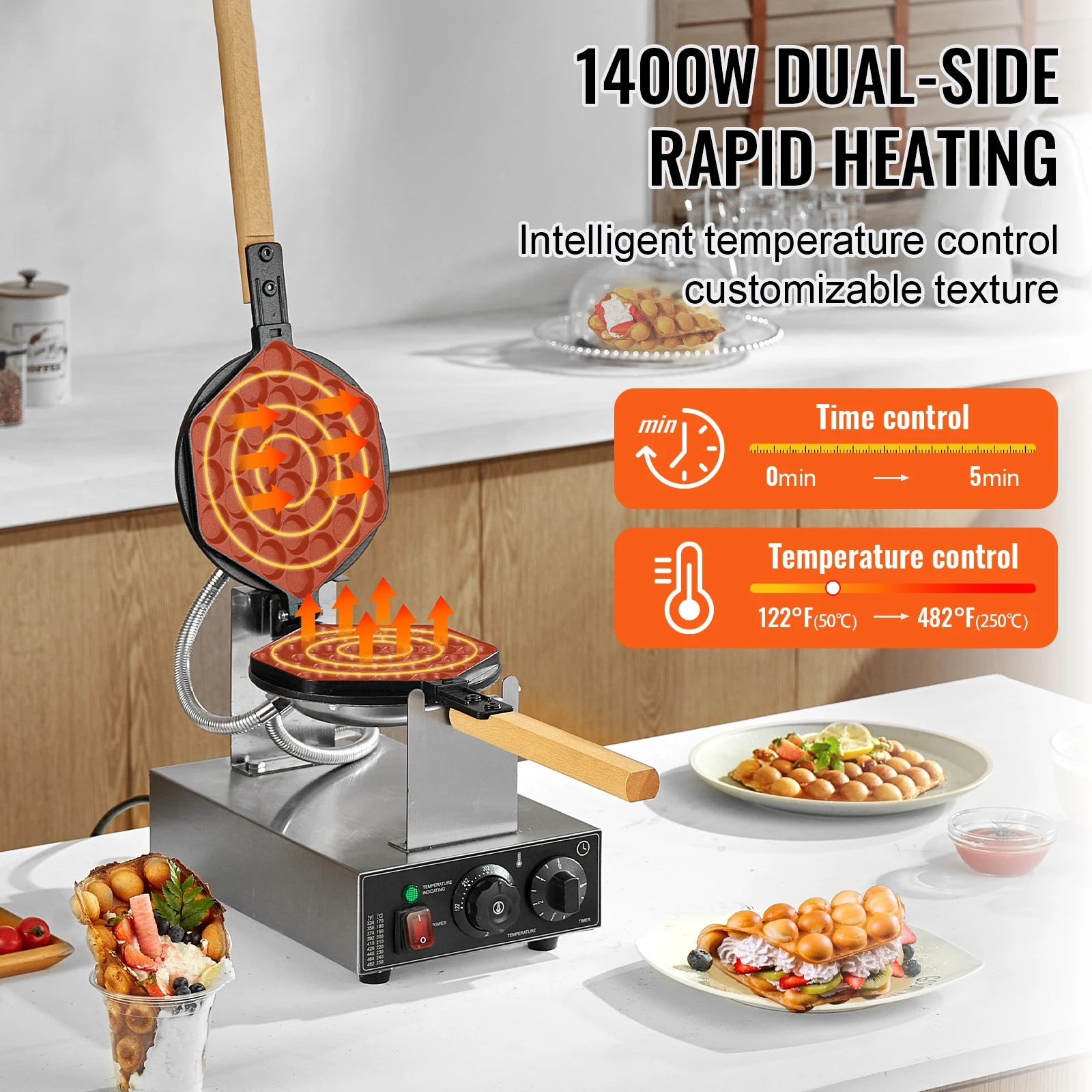 Showlu Smart General mini waffle maker with fun shape molds, showing freshly cooked waffles in various shapes