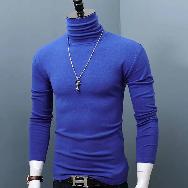 Dark red men's long sleeve turtleneck t-shirt from Showlu Fashion Store, casual autumn winter top, plus size, stretch fabric.