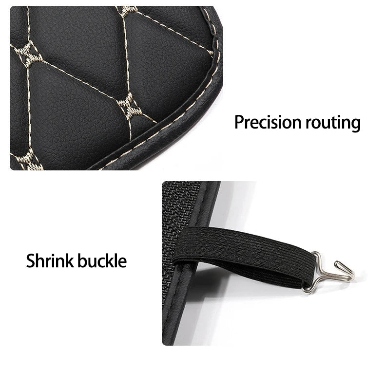 Showlu Smart General car seat back protector, durable black cover with storage pockets, designed to shield car seats from dirt and damage.