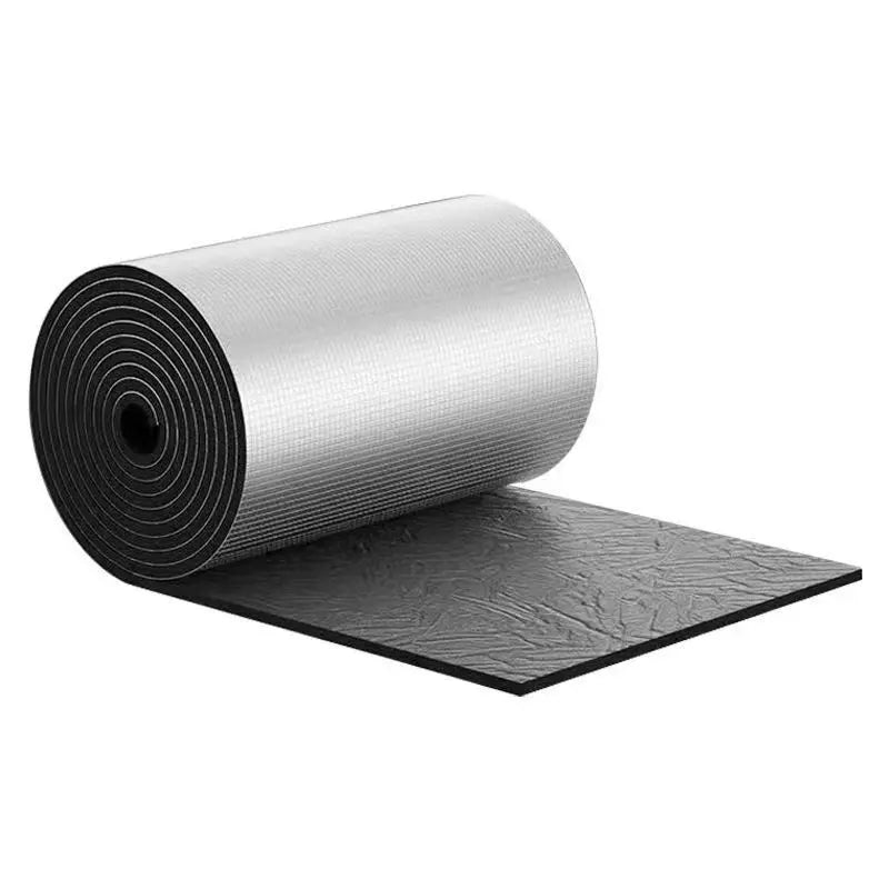 Self-adhesive aluminum foil insulation roll for soundproofing and heatproofing in RVs, showing the shiny reflective surface.