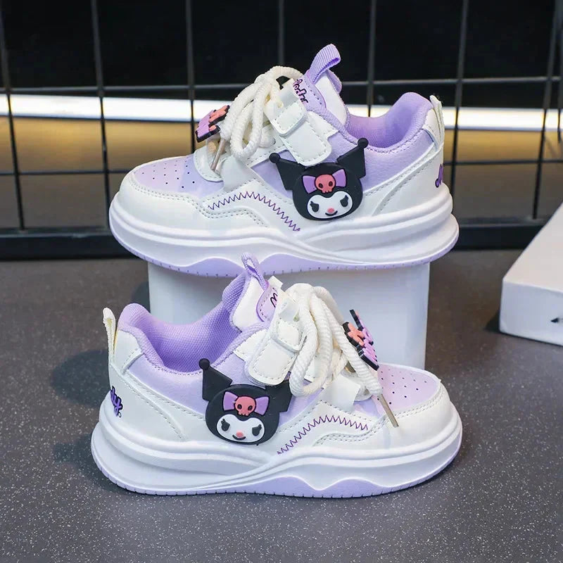 Sanrio Hello Kitty girls running shoes featuring Kuromi cartoon platform sneakers with colorful design and comfortable sporty style.