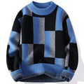 Men's Autumn Winter mock neck plaid knit sweater by Showlu Fashion, casual loose fit, warm and stylish Y2K pullover.