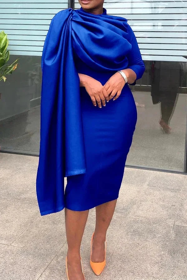 African long sleeve midi dress for women, solid color bodycon style, perfect for spring 2024, by Showlu Fashion.