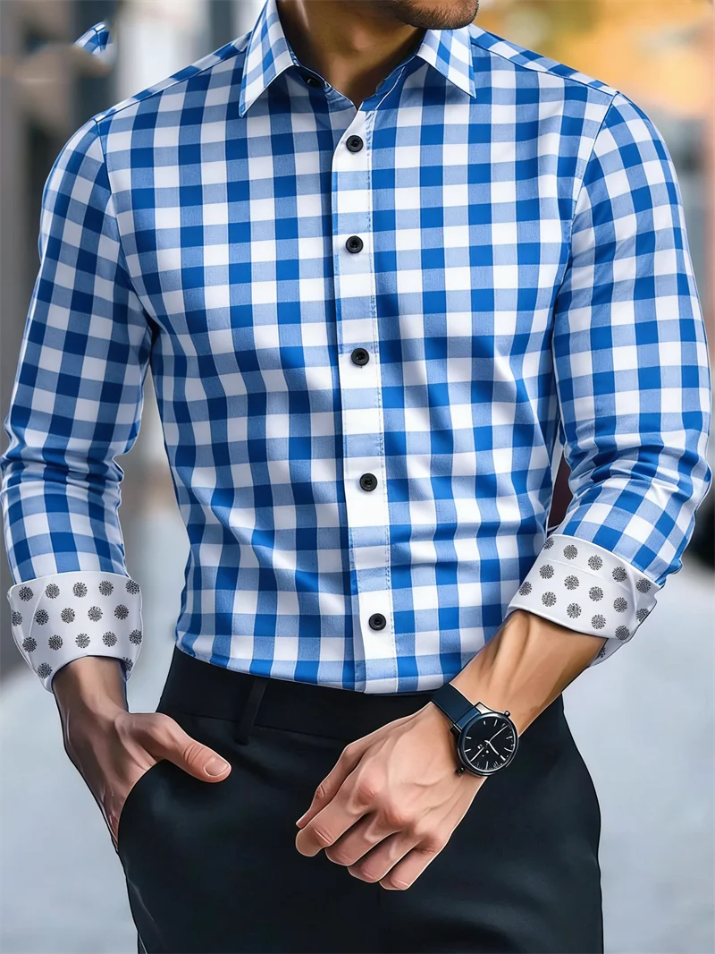Yellow checkered slim fit silk and bamboo long sleeve shirt for men by Showlu Fashion Store, detailed fabric pattern visible.