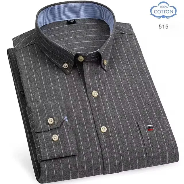 Men's long sleeve 100% cotton plaid Oxford shirt with striped pattern, in red, designer style, available in 7XL size.