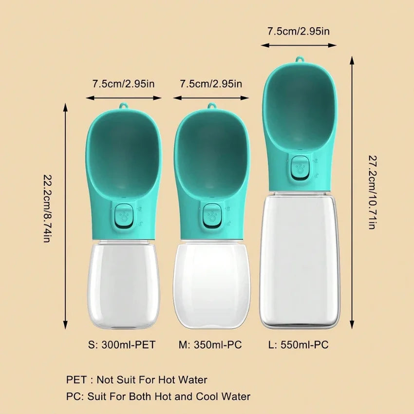 Portable Showlu leakproof dog water bottle with built-in bowl for small and large pets, ideal for outdoor walks and travel.