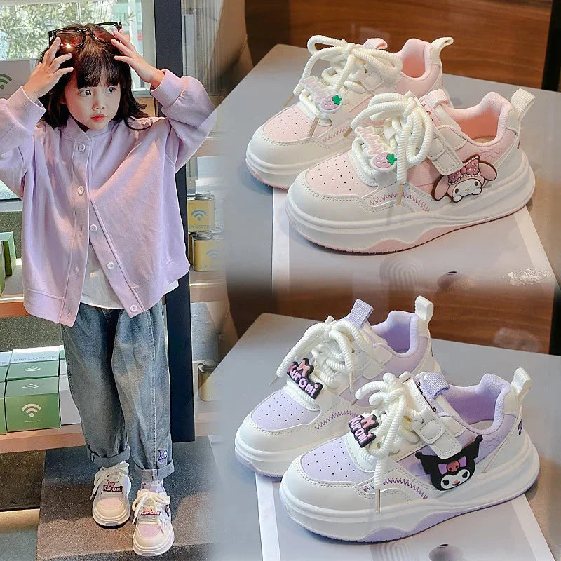 Miniso Melody & Kuromi girls' cartoon sneakers by SHOWLU FASHION STORE, featuring colorful anti-slip board shoes with playful character designs.