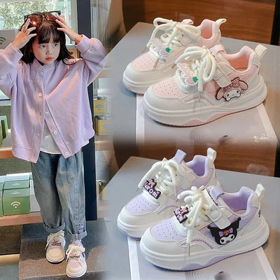 Miniso Melody & Kuromi Girls' Cartoon Sneakers – Anti-Slip Board Shoes