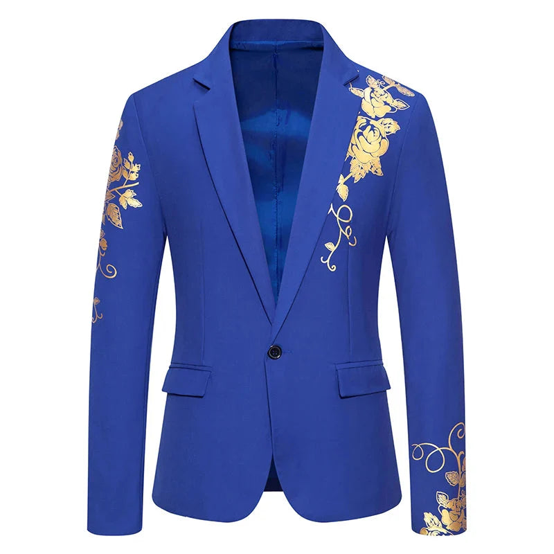 Slim fit men's blazer with paisley print and single button closure, stylish suit coat by SHOWLU FASHION STORE.