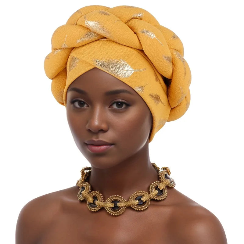 Feather Braid Turban Caps for Women Muslim Headwear Headscarf Bonnet Female Head Wraps African Indian Hat Turbante Mujer