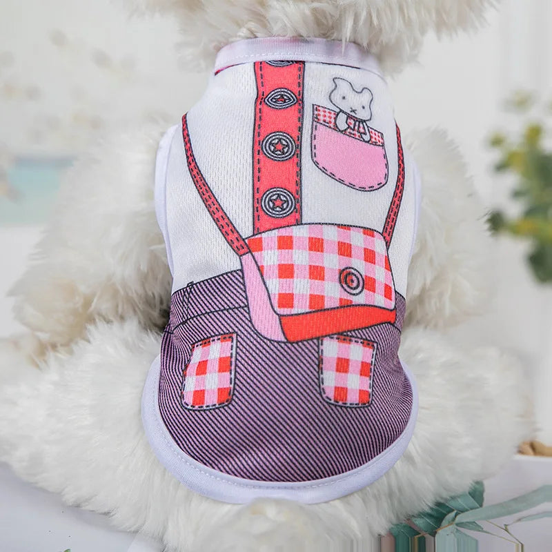 Cartoon polyester dog vest from Wang Shan Meow Quick-Drying collection, lightweight and comfortable puppy shirt for small dogs.