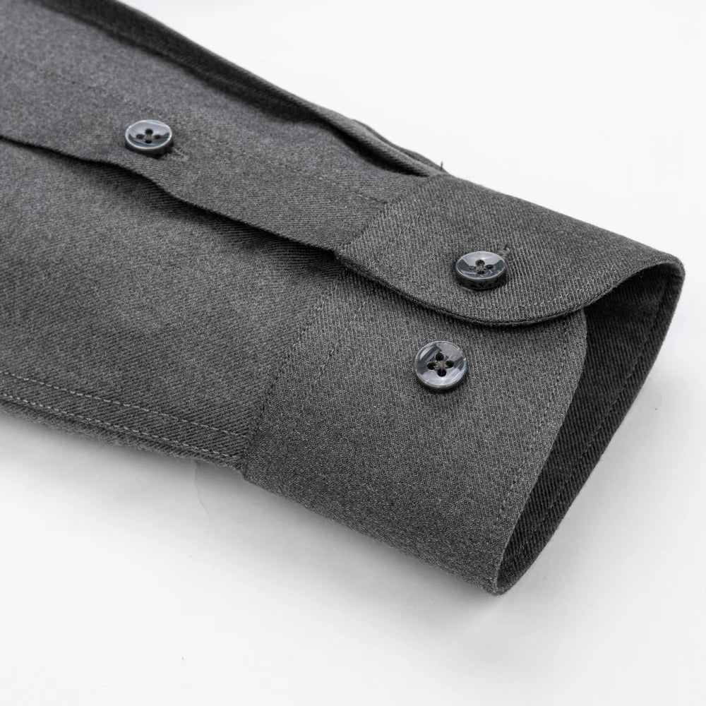 Men's wool blend long sleeve solid dress shirt by Showlu Fashion, featuring a comfortable soft fabric and regular fit for smart casual wear
