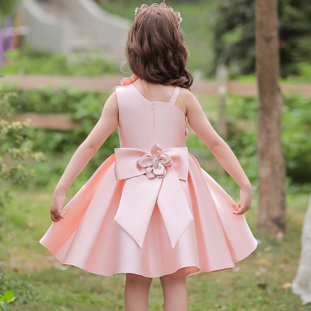 Elegant girls' summer flower party dress with bow, perfect for birthdays, Christmas, or weddings, by Showlu Fashion.