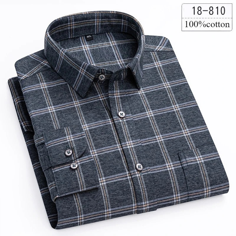 Luxury High-Quality 100% Cotton Houndstooth Full Shirts for Men Slim Fit Casual Shirt Long-Sleeve Plaid Soft Designer Clothes Ro