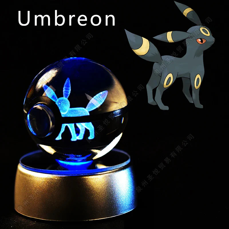 SHOWLU FASHION STORE Miniso Pokémon 3D Crystal Ball Night Light LED glass Pokéball lamp on a dark background