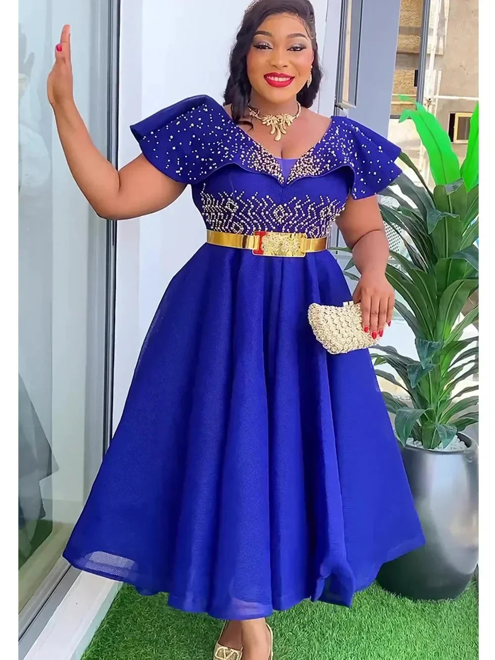 Plus size Ankara African wedding gown by SHOWLU FASHION STORE featuring an elegant Dashiki robe with vibrant patterns and intricate detailing.