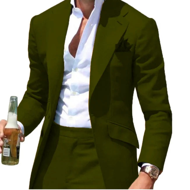 Costumes Pour Hommes Peak Collar Men Suits Notched Green Slim Fit Blazers Jackets Pants 2PCS Causal Business Wedding Groom Wear
