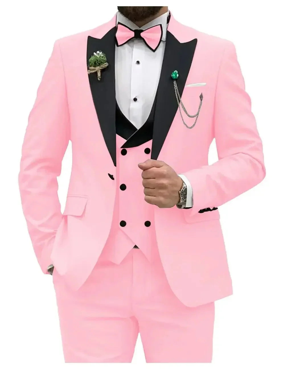 Showlu men's slim fit 3-piece suit with peak lapel, formal business tuxedo, tailored for a sharp, professional look.