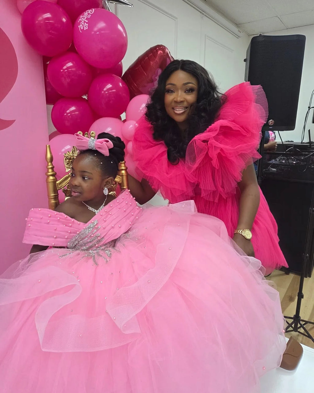 Luxury Pink Girl's Birthday Party Dresses Customized Ball Gown Flower Girl Dresses Off Shoulder Princess Girl Pageant Gowns