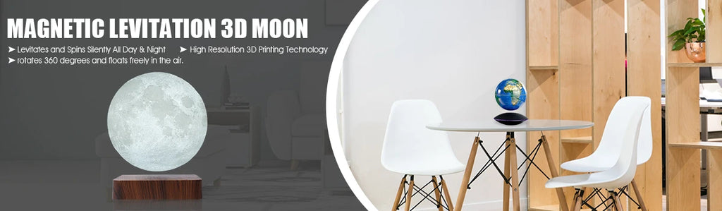 Magnetic levitating Moon Lamp by Showlu Smart General floating above its base with a glowing, realistic moon design.