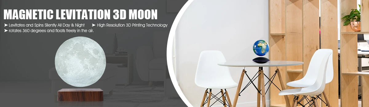 Magnetic levitating Moon Lamp by Showlu Smart General floating above its base with a glowing, realistic moon design.