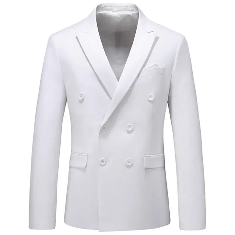 2025 Fashion New Men's Casual Boutique Business Solid Color Double Breasted Suit Jacket Blazers Coat