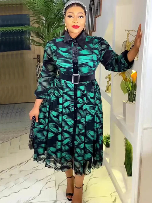 African Dashiki Ankara long sleeve plus size party dress by Showlu Fashion Store, featuring vibrant patterns and elegant design.