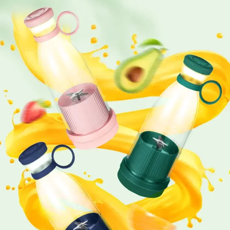 Showlu portable electric juicer cup with 6-blade USB rechargeable blender, compact design for fresh smoothies and juices.