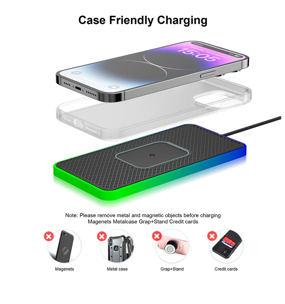 Showlu Smart General Brorikoy 15W Qi wireless car charger with silicone pad for secure phone charging in vehicles.