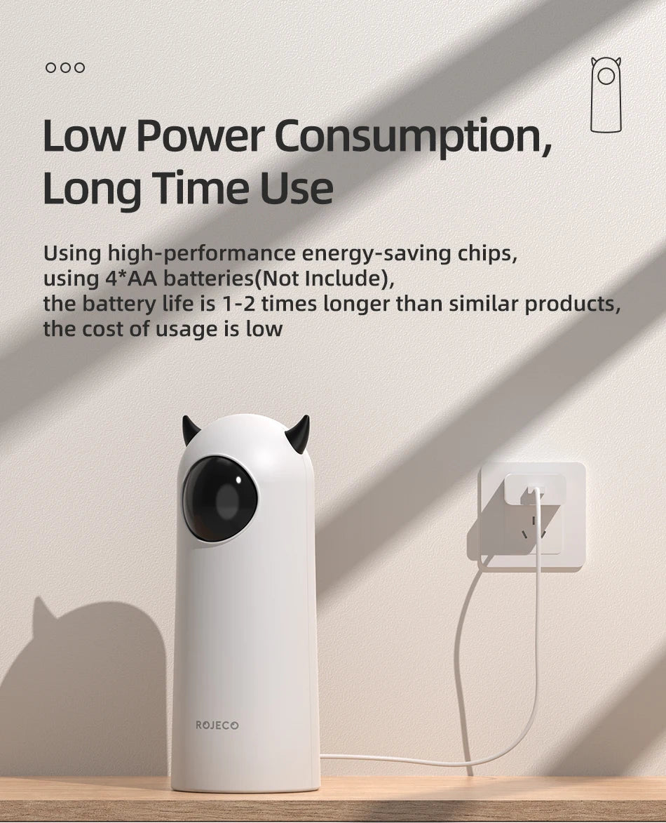 Showlu Smart General ROJECO automatic cat laser toy with rotating laser pointer for interactive feline play in a cozy home setting