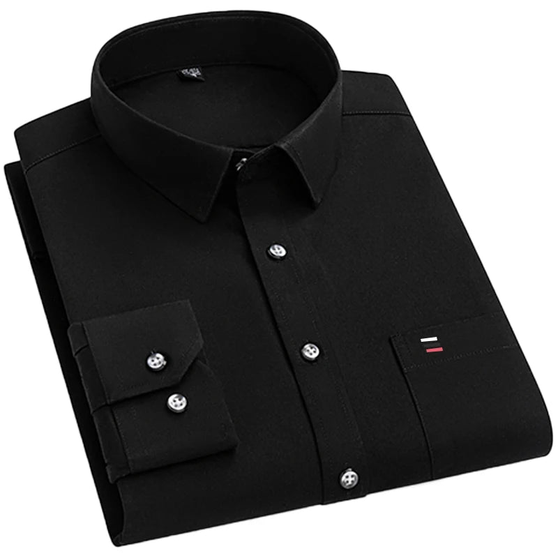 Men's slim fit long sleeve shirt by Showlu Fashion, lightweight solid color casual and office wear for spring and summer.
