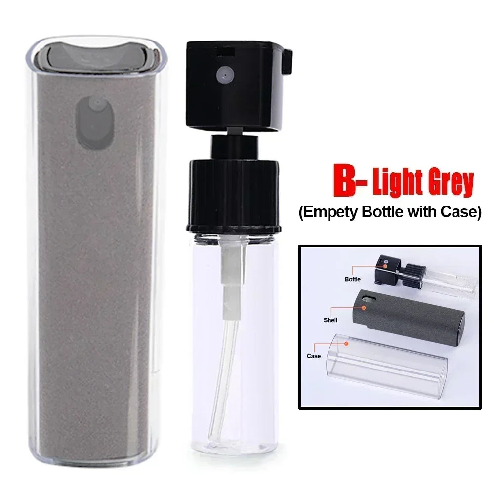 Microfiber screen cleaner spray bottle for mobile phones, tablets, and laptops, without liquid cleaning solution.