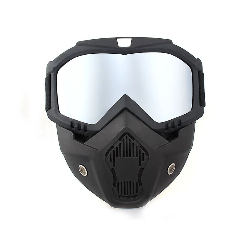 Showlu full face bicycle helmet with anti-fog mask, safety goggles, mouth filter, ideal for airsoft, paintball, and hunting activities.