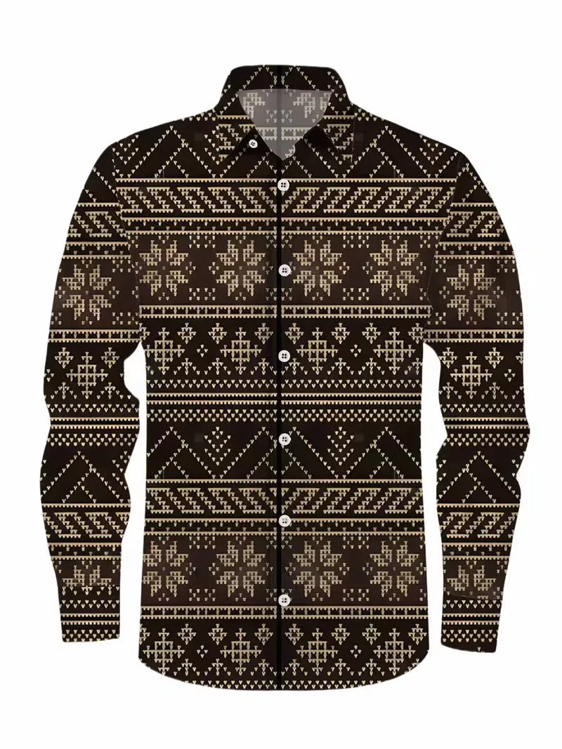 Showlu men's casual long sleeve shirt with 3D striped flower print silk fabric, stylish and comfortable for everyday wear.