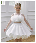 Two Pieces White Flower Girl Dresses Birthday Wedding Party Gown Kids Princess Sleeveless Knee Length Prom Dress for Girls