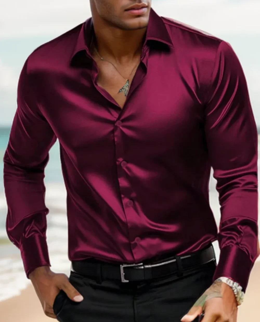 2024 New Spring And Autumn Men's Shirt Solid Color Business City Leisure Lapel Cardigan Slim Long Sleeves Tops