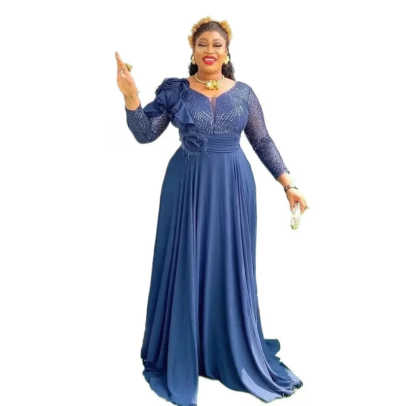 Plus size SHOWLU FASHION African Dashiki Ankara long dress, vibrant party robe with intricate patterns and flowing design.