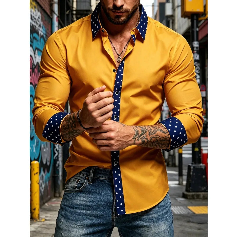 Elegant men's Showlu Fashion long sleeve tuxedo shirt with micro elastic fabric, suitable for business and smart casual wear.