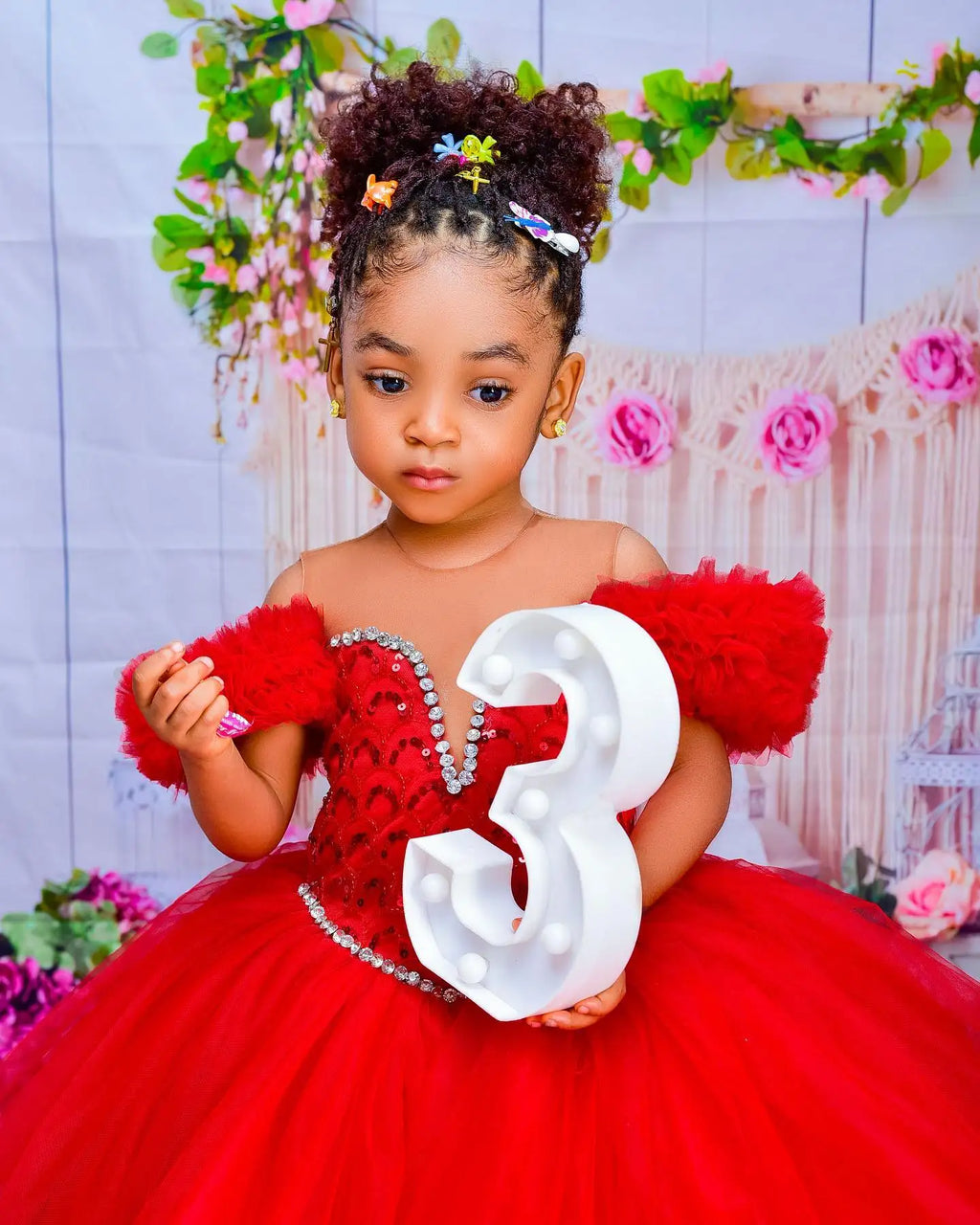 Red Kids Birthday Dresses For Girls Flower Girl Dresses Customized Pleated Ruffles Tiered Tulle Ball Gowns for Wedding