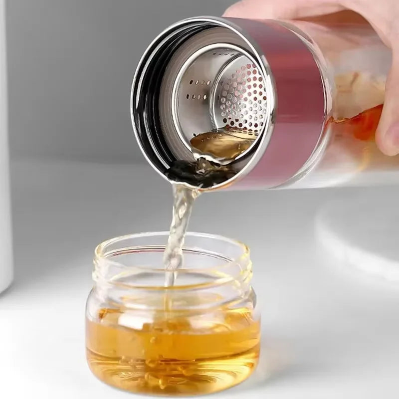 2026 NEW High Borosilicate Glass Tea Infuser Bottle 420ML Double Wall Insulated Tumbler with Tea Filter, Hot  Cold Drinkware
