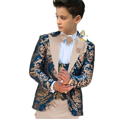 Floral Boy Suits for Wedding 3-piece Set Kids Groom Tuxedo Top Jacket with Vest Pants Custom made 2-16 Years Old Child Suit